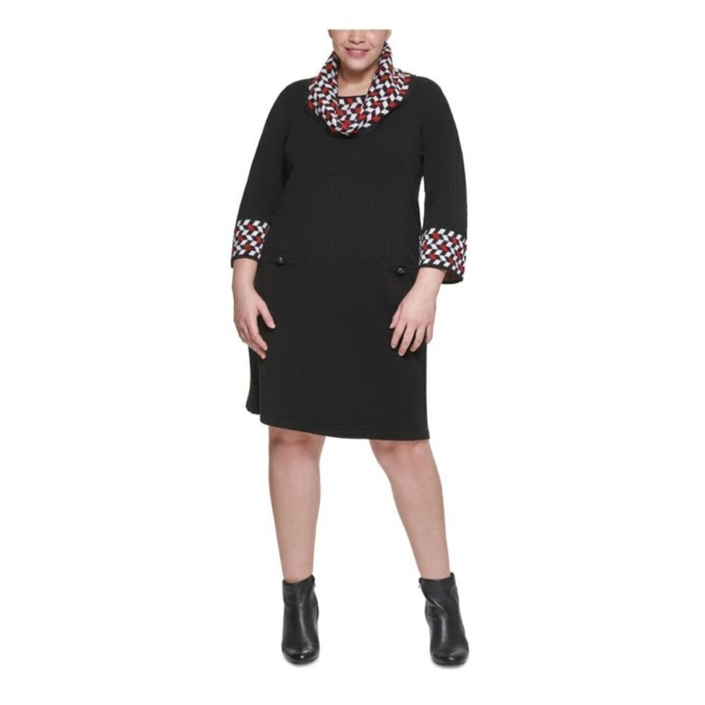 304 - Jessica Howard NWT Black Cowl Neck Sweater Dress Size Large